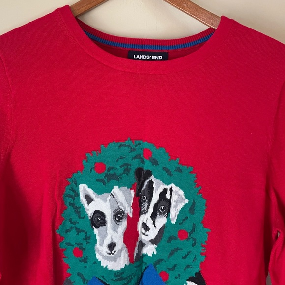 Land’s End Ladies Christmas Dog Wreath Sweater Size Medium - Picture 2 of 7